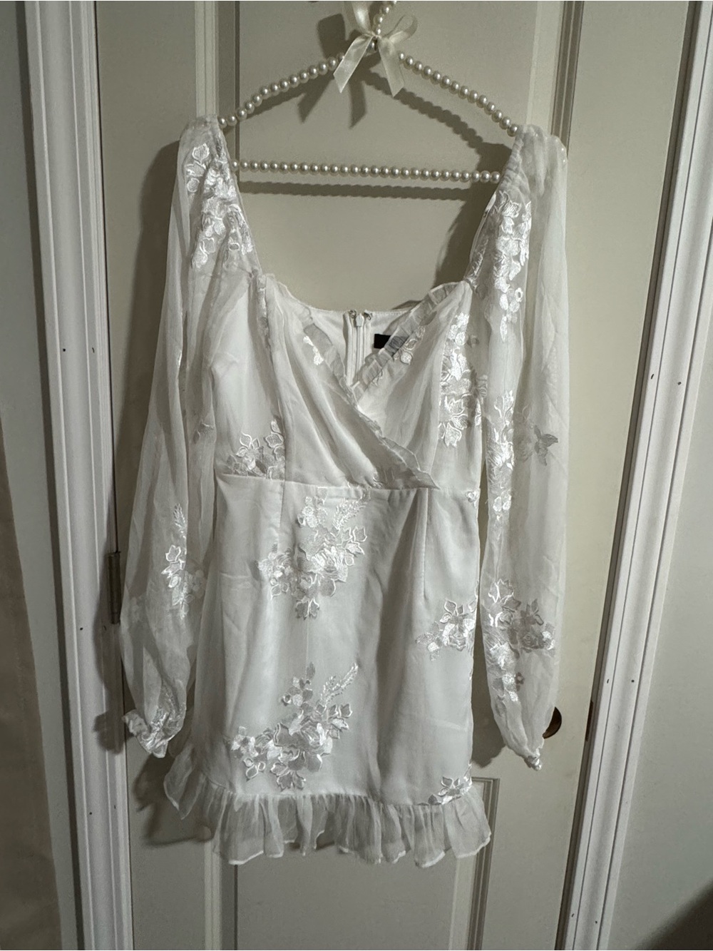 Lulu's White Embroidered Ruffle-Hem Mini Dress - Picture 2 of 5